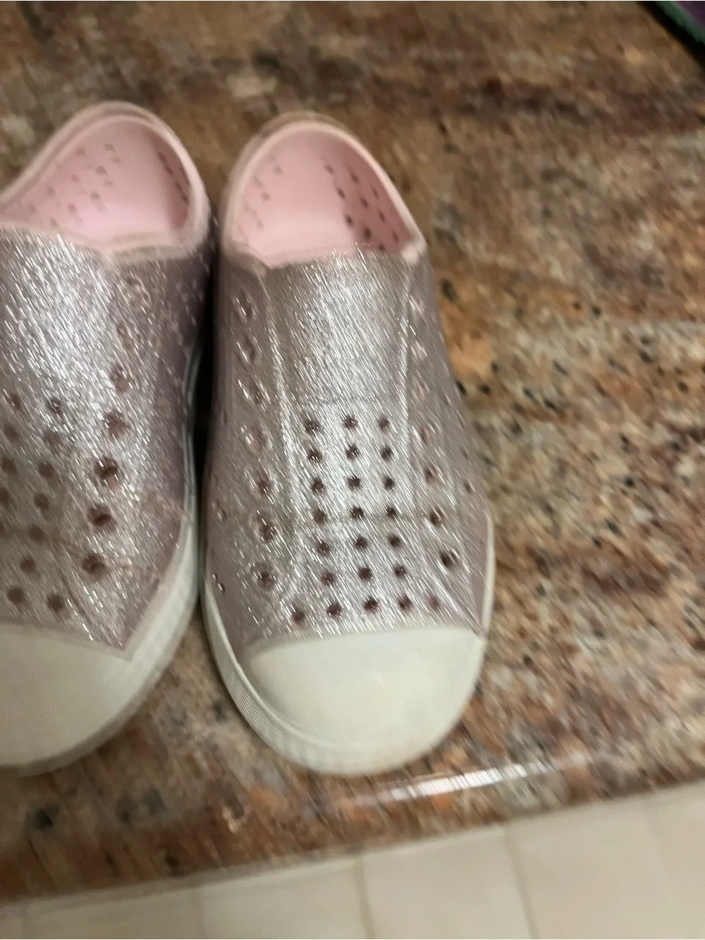 Native Glitter Slip-On Rubber Shoes in Light Pink
